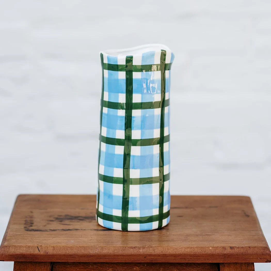 Blue Green Gingham Vase