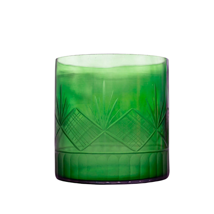 Emerald Green Etched Glass Vase