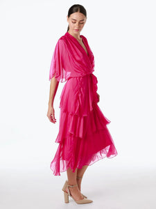 Silk Blend Layer Dress  | Raspberry