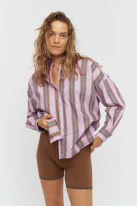 Chiara Classic Shirt | Violet Caramel Stripe