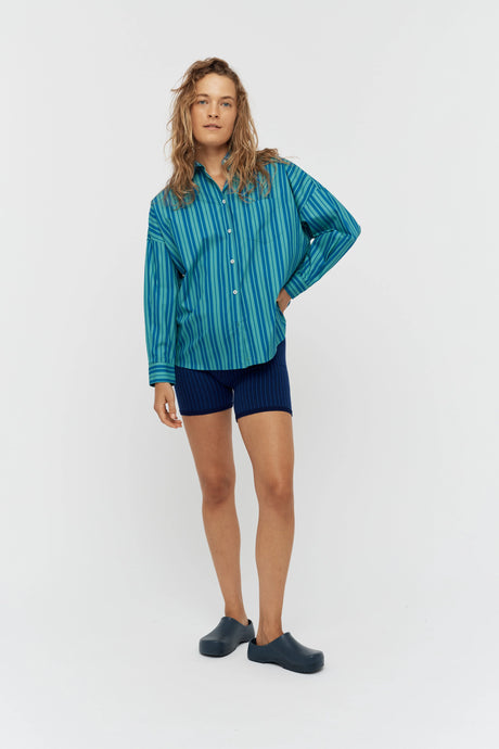 Chiara Classic Shirt | Green Indigo Stripe