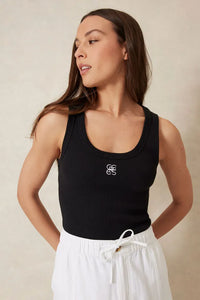 Zoe Contour Rib Scoop Tank | Black