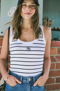 Zoe Contour Rib Scoop Tank | Navy/White