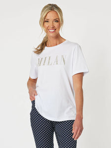 Milan Beaded Cotton T-shirt |  Silver