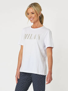 Milan Beaded Cotton T-shirt |  Silver