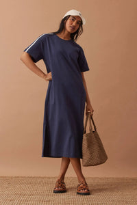 Charlotte Midi Terry Dress | Navy/White Stripe