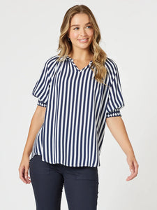 Harlequin Stripe Top | Navy/White