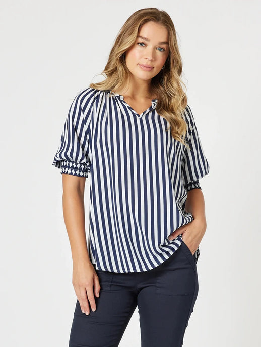 Harlequin Stripe Top | Navy/White
