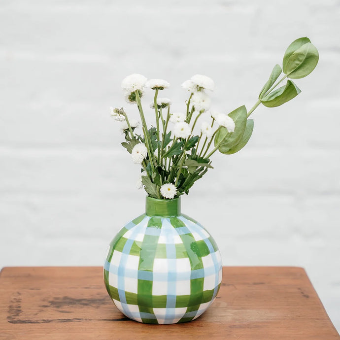 Round Bud Vase Emerald & Cornflower