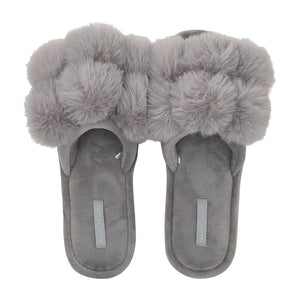 Cosy Luxe Pom Pom Slippers | Grey