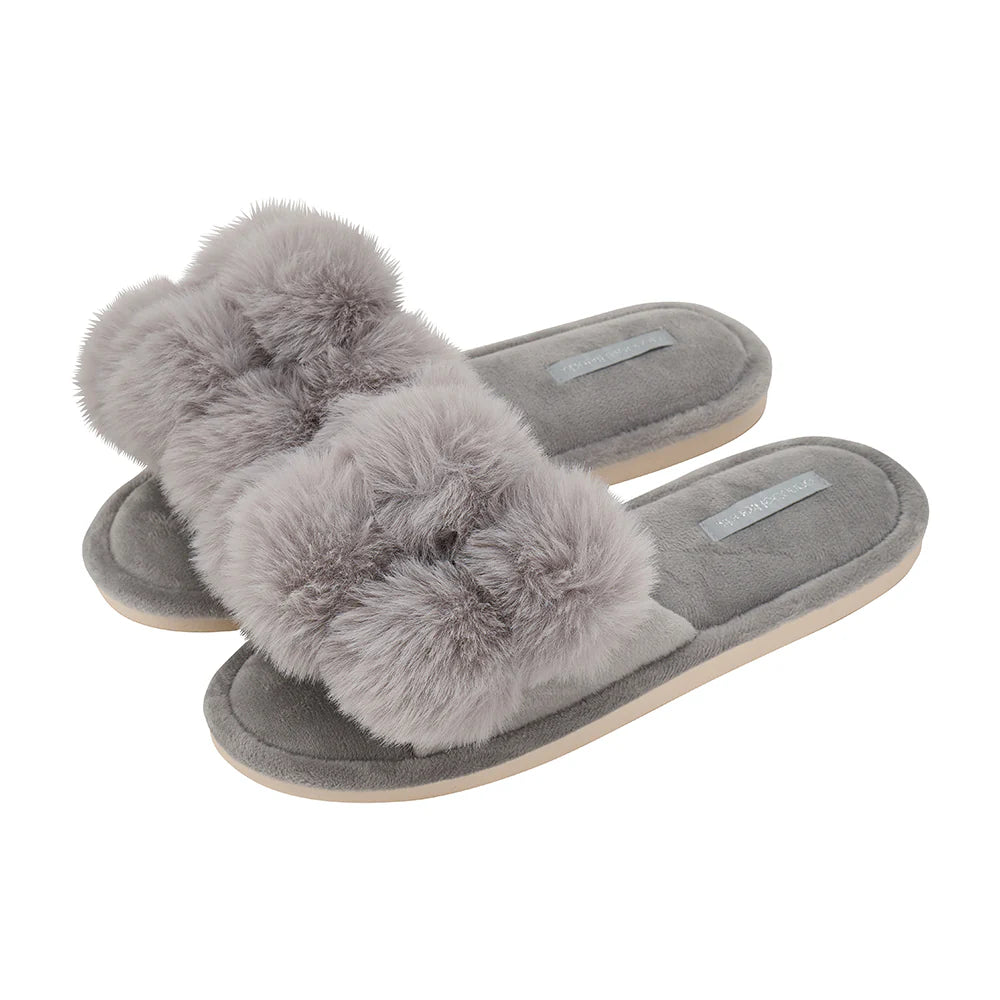 Cosy Luxe Pom Pom Slippers | Grey
