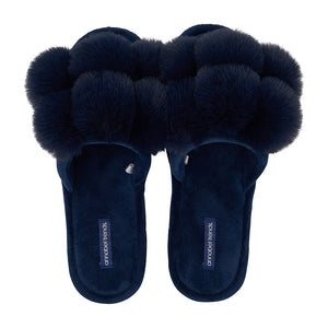 Cosy Luxe Pom Pom Slippers | Navy