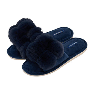 Cosy Luxe Pom Pom Slippers | Navy