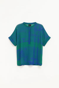 Lukko Shirt | Teal Cross Stitch Print