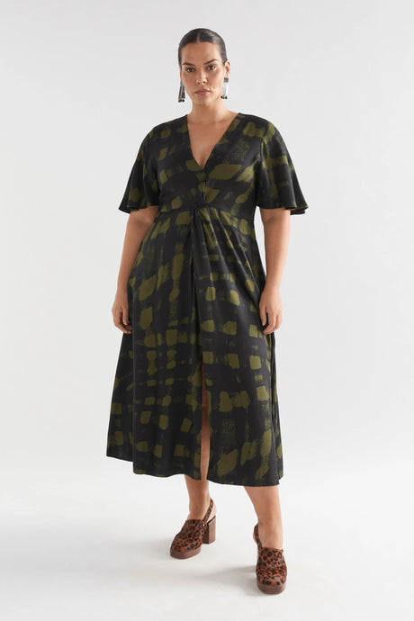 Fletta Dress | Olive Warp Check Print