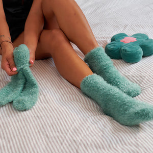 Short Fuzzy Bed Socks 2 Pairs | Dark Sage