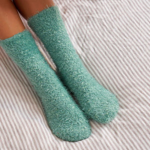 Short Fuzzy Bed Socks 2 Pairs | Dark Sage