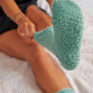Short Fuzzy Bed Socks 2 Pairs | Dark Sage