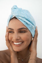 Load image into Gallery viewer, Riva Hair Towel Wrap | Aqua Stripe