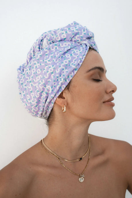 Riva Hair Towel Wrap | Lavender Geo