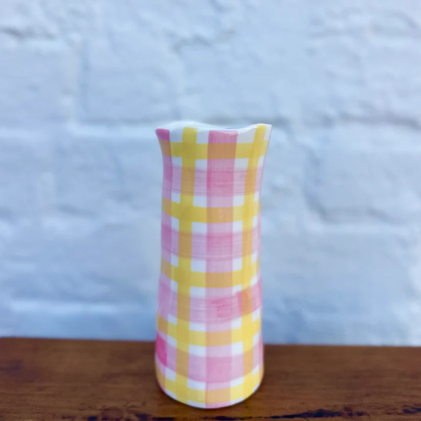 Pink & Yellow Gingham Vase | Small