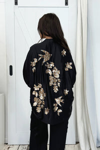 Birdy Silky Sequin Kimono | Black