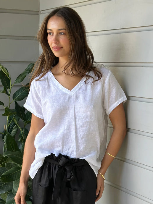 Ellie V Neck Top | White