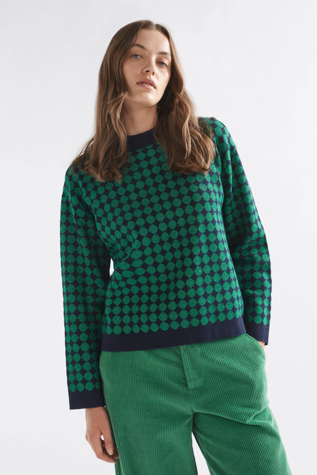 Leira Sweater | Navy/Green Metallic