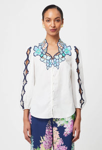 Cristina Embroidered Cotton Blouse | Ivory Bay