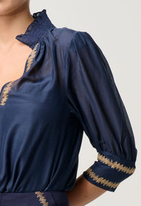 Mustique Cotton Silk Embroidered Blouse | Ink