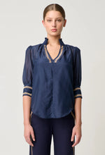 Load image into Gallery viewer, Mustique Cotton Silk Embroidered Blouse | Ink