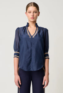 Mustique Cotton Silk Embroidered Blouse | Ink