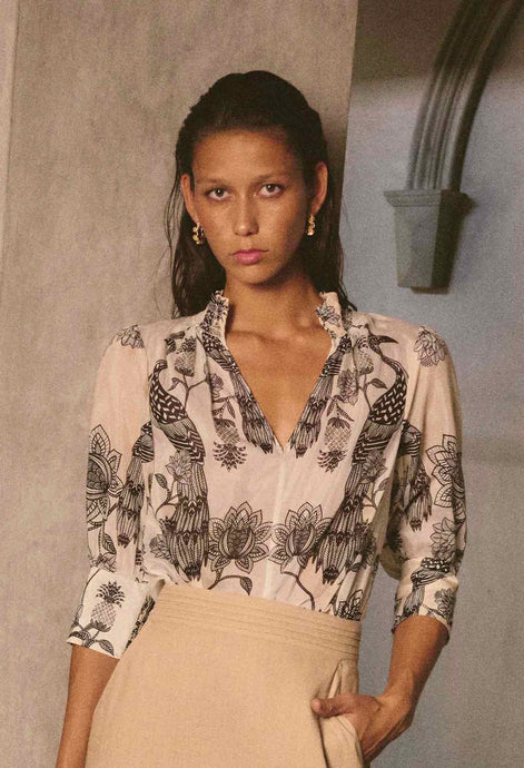Oleander Cotton Silk Shirred Blouse | Imperial Stones
