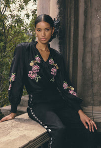 Catalina Cotton Silk Blouse | Black Flores
