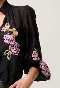 Catalina Cotton Silk Blouse | Black Flores