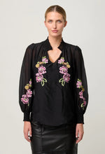 Load image into Gallery viewer, Catalina Cotton Silk Blouse | Black Flores