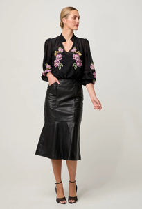 Catalina Cotton Silk Blouse | Black Flores