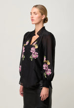 Load image into Gallery viewer, Catalina Cotton Silk Blouse | Black Flores