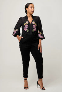 Catalina Cotton Silk Blouse | Black Flores