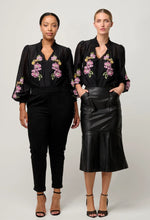 Load image into Gallery viewer, Catalina Cotton Silk Blouse | Black Flores