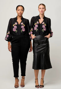 Catalina Cotton Silk Blouse | Black Flores