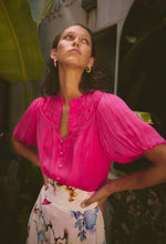 Load image into Gallery viewer, Selini Braided Neck Viscose Chiffon Blouse in Celosia Pink