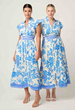 Load image into Gallery viewer, Callista Viscose Dobby Petal Sleeve Dress in Azure Mosaic