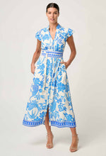Load image into Gallery viewer, Callista Viscose Dobby Petal Sleeve Dress in Azure Mosaic