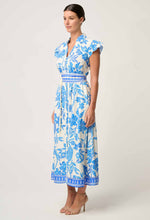 Load image into Gallery viewer, Callista Viscose Dobby Petal Sleeve Dress in Azure Mosaic