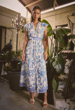 Load image into Gallery viewer, Callista Viscose Dobby Petal Sleeve Dress in Azure Mosaic