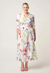 Xenia Yoke Linen Viscose Dress in Plume Blossom