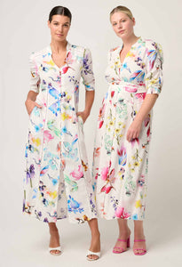 Xenia Yoke Linen Viscose Dress in Plume Blossom