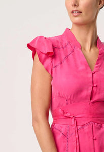 Athena Cupro Viscose Flutter Sleeve Dress in Celosia Pink