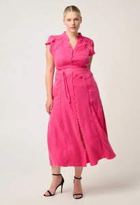 Athena Cupro Viscose Flutter Sleeve Dress in Celosia Pink